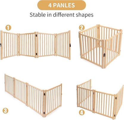 YOCAN Paint-Free Wooden Freestanding Dog Gates for The House,Doorways, Stairs,Wood Dog Fences Indoor Pet Gate,Step Over Fence-4 Panel H:23”