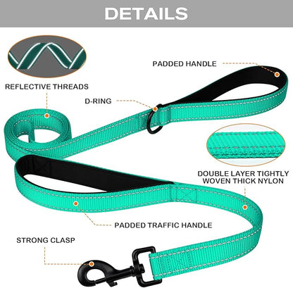 Joytale Dog Leash Heavy Duty for Large Dogs that Pull, Double Handle for Traffic Control, Double-Sided Reflective Leashes for Large Medium Dogs Night Safety, 5FT, Teal
