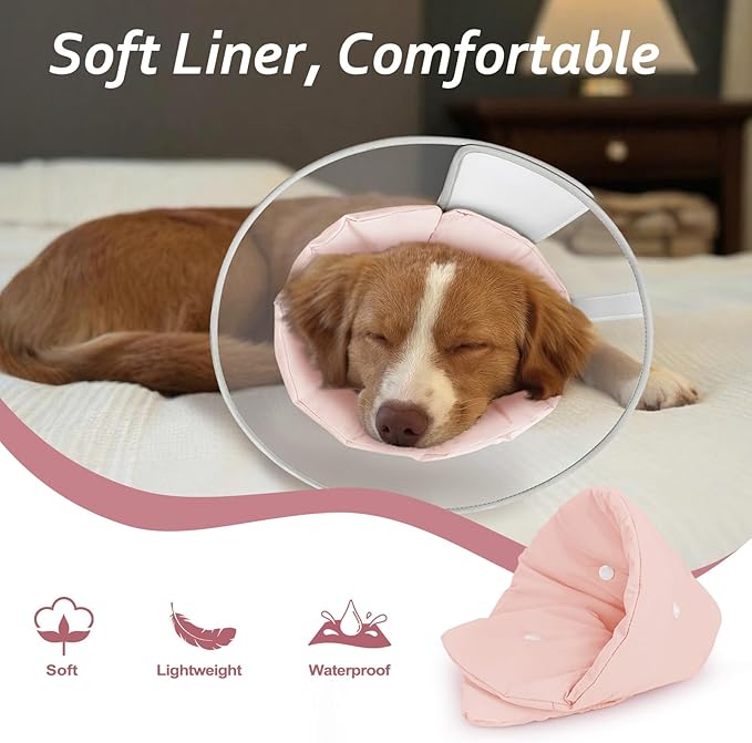 Dog Cone Collar with Snap-on Detachable Soft Liner, Lightweight Transparent Elizabethan Alternative to Stop Licking, for Spay Neuter Surgery Recovery, for Medium Large Small Dogs (Pink,2XL)
