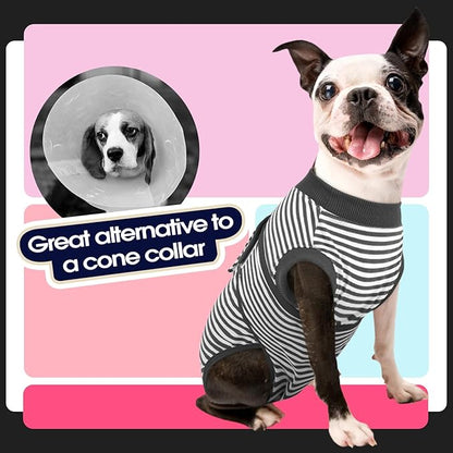 FUAMEY Dog Recovery Suit Male,Dogs Surgery Neuter Suits Puppy Spay Shirts for Female Protect Dog's Skin Anti Licking Abdominal Wounds Doggie Onesie Pet Bodysuit Alternative to Cone Gray Stripes XXL