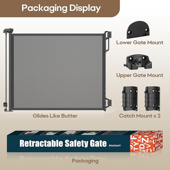 SPACEANY Retractable Safety Baby Gate or Mesh Dog Gate,Durable Portable Mesh Retractable Gate,Easy to Use for Stairs, Doorways, Hallways, Indoor, Outdoor, 33.5" Tall, Up to 55" Wide, Black