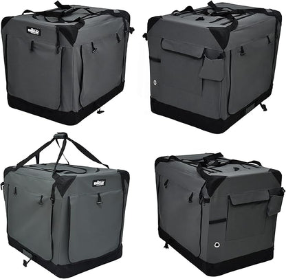 EliteField 4-Door Folding Soft Dog Crate with Curtains, Carrying Bag and Fleece Bed (2 Year Warranty), Indoor & Outdoor Pet Home (36" L x 24" W x 28" H, Gray+4 Door Curtains)