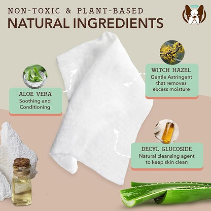 Natural Dog Company XL Grooming Wipes for Dogs – Hypoallergenic, Biodegradable, Fragrance Free – Aloe Vera & Witch Hazel – Large 7×8 in Wipes for Paws, Face, Ears & Butt – 200 Count Sensitive Skin