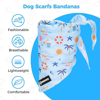 Dog Harness and Leash Collar Set with Dog Poop Bag Holder and Bandanas, Escape Proof Adjustable Puppy Cat Vest with Soft Mesh Padded, Pet Supplies for Small Medium Large Dogs Kitten(Blue Beach, XS)
