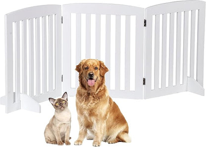 Freestanding Pet Dog Gate 24 Inch Foldable Dog Fence Indoor 3 Panel Extra Wide Wooden Door for Stairs Hallways Doorways