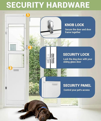 96 inch XL Dog Door for Sliding Glass Door - Left Amout from Inside, Adjustable Height: 96.38-96 in, Extra Large Flap: 14.75”(W) x 24”(H)