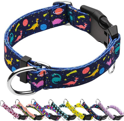 Martingale Collar for Dogs with Buckle No Pull Adjustable Nylon Limited Slip Training Dog Collars (Blue Dinosaur, Small)