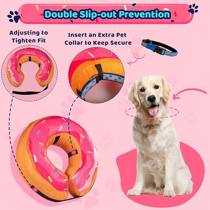 Grand Line Donut Inflatable Collar for Dogs and Cats, Soft Recovery Dog Cone After Surgery, Protective Pet Neck Cone for Small, Medium, Large Dogs, Not Block Vision (Pink, M-Plus)