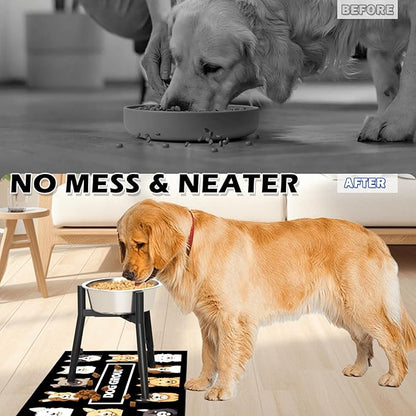 Raised Dog Bowl Stand for Large Dogs, with mat, Adjustable Height & Width, fits 7-10.7" Bowls, 3 Height Sets,Without Bowl