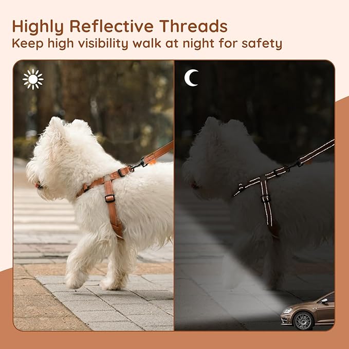BELLA & PAL Adjustable Step-in Dog Harness, Puppy No-Pull Vest with Leash Set for XS/Small & Medium Dog, Breathable All-Weather Mesh, Reflective Strip, Secure Hook & Loop, Buckle Closure (Mokka, S)