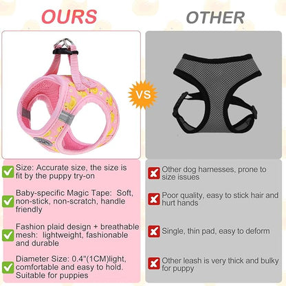 BEAUTYZOO Dog Harness Medium Sized and Leash Set, Step-in Soft Padded Mesh Puppy Vest, Reflective Dog Harness No Pull No Choke, Breathable Easy Walking Vest Harnesses for Girl Boy Pets,Pink Ducks M