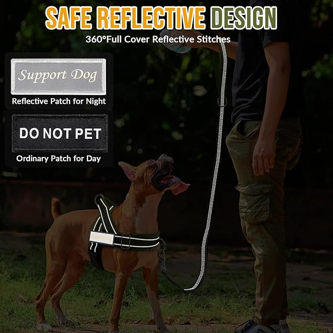 SlowTon No Pull Dog Harness - Heavy Duty Dog Harness and Leash Set for Medium Large Dogs, Reflective Tactical Harness with Soft Padded and Front Clip for Easy Walk and Training (Green XL)