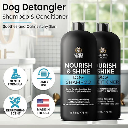 ALFIE'S CHOICE Dog Shampoo and Conditioner Set | 16 fl oz Each | Lavender & Rosemary with Biotin | for Itchy, Dry & Sensitive Skin | Detangling & Moisturizing for All Breeds & Puppies | Made in USA