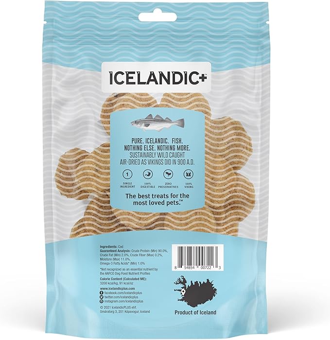 Icelandic+ Fish Chips: Cod - 2.5oz Bag, Dog Treats, Pure Wild-Caught & Air-Dried, Single Ingredient Crunchy Pet Snacks, Just The Fish Nothing Else