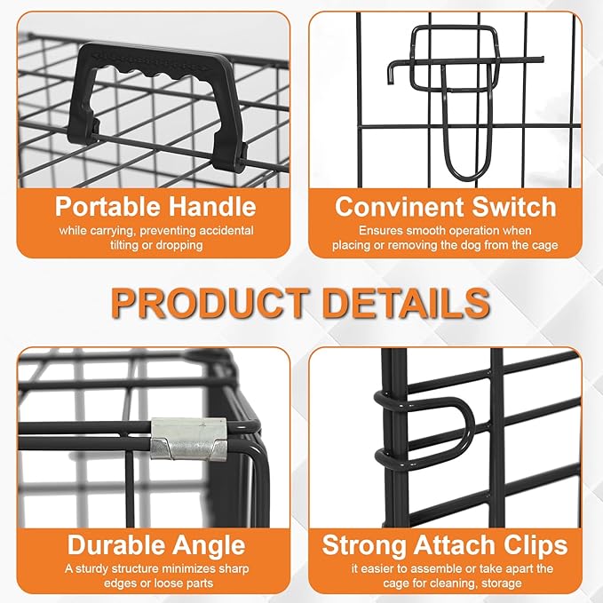 Wire Dog Crate 24 Inch Dog Kennel Cage, Double Door Folding Dog Cage, Wire Dog Kennel with Removable Tray, Indoor&Outdoor,Black