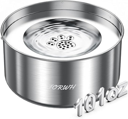 Stainless Steel Dog Water Bowl No Spill, 101oz/3L Large Capacity Pet Water Dispenser with Floating Disk, Non-Slip Slow Drink Feeder for Cat, Anti-Gulping & Splash Proof for Travel, Car & Home