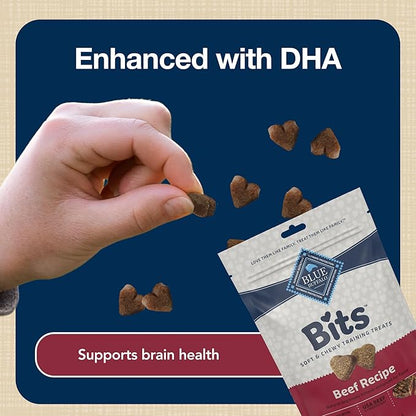 Blue Buffalo Bits Soft Dog Treats for Training,Made with Natural Ingredients & Enhanced with DHA,Beef Recipe,4-oz Bag,(Pack of 2)