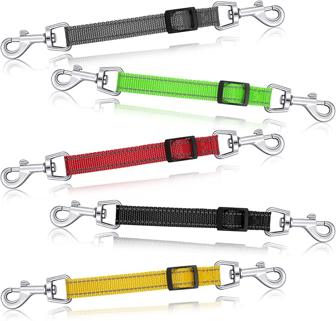 Saintrygo 5 Pcs Safety Dog Collar Clips Prong Collar Backup Clips Adjustable Reflective Nylon Harness Connector Metal Double Ended Backup Clasp for Harness Pet(Dark Color)