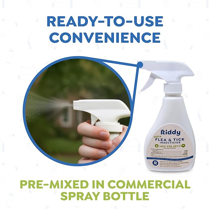 Riddy Flea & Tick Natural Spray for Pets with Essential Oils Safe Non-Hazardous Indoor and Outdoor Control, 8 oz, 1 Pack