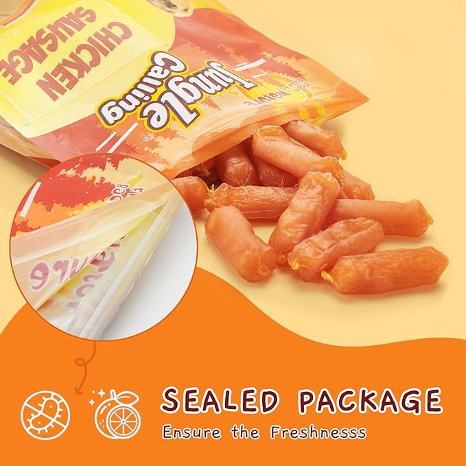Jungle Calling Soft Chicken Sausage Dog Treats, Slow Roasted Tender Chicken Jerky for Small & Medium Dogs, Grain-Free High Protein Dog Training Treats, Easy to Chew, 10.6 oz
