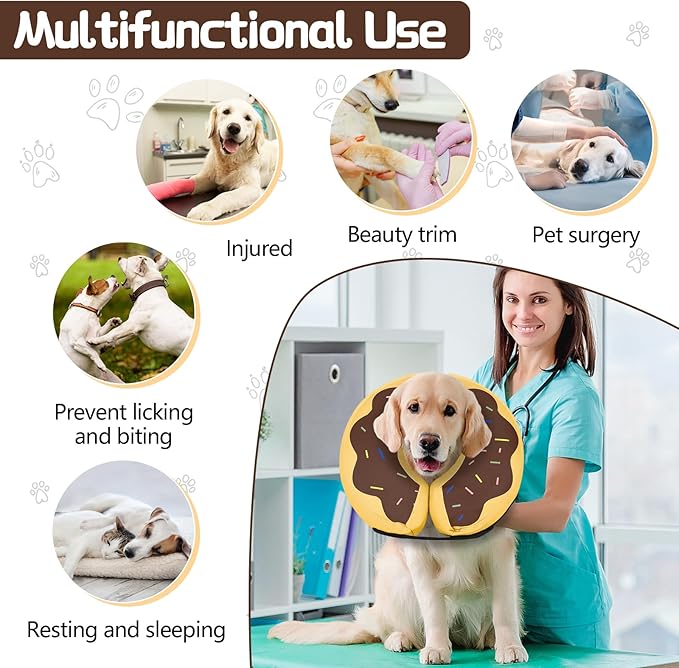 MIDOG Soft Inflatable Dog Cone, Donut E-Collar Alternative for After Surgery, Prevents Licking, Allowing Normal Eating & Vision, Comfortable Recovery Collar for Small Medium Large Dogs & Cats,Brown-M
