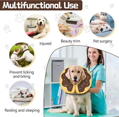 MIDOG Soft Inflatable Dog Cone, Donut E-Collar Alternative for After Surgery, Prevents Licking, Allowing Normal Eating & Vision, Comfortable Recovery Collar for Small Medium Large Dogs & Cats,Brown-S