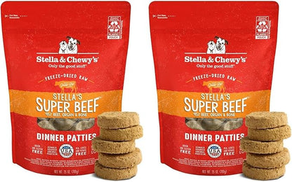 Stella & Chewy's Freeze-Dried Raw Dinner Patties - Beef Recipe - High Protein Grain-Free Puppy & Dog Food - Perfect for Picky Eaters - 25 oz,(Pack of 2)