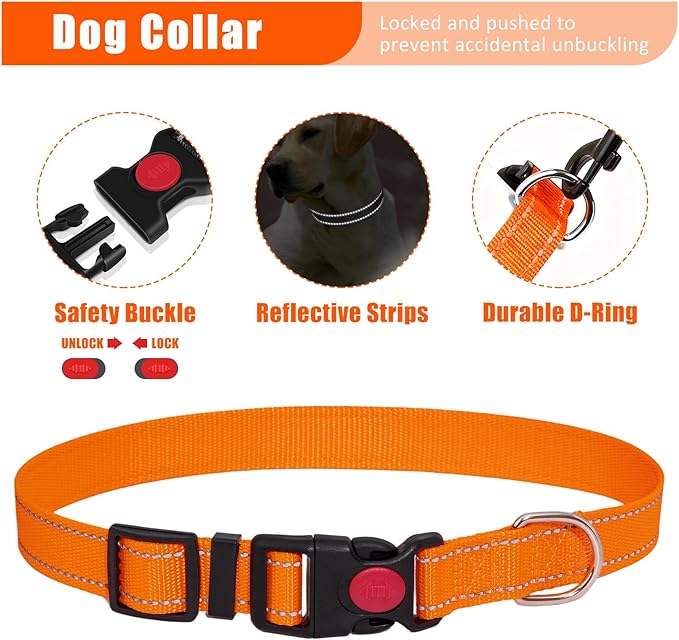 No Pull Dog Harness Adjustable Collar & Leash Set - Dog Halter Harnesses Collapsible Bowls & Poop Bag Dispenser Muzzle ID Tags Toys Fits Small Medium Large Dogs (Orange-M)