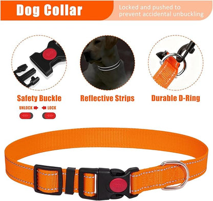 No Pull Dog Harness Adjustable Collar & Leash Set - Dog Halter Harnesses Collapsible Bowls & Poop Bag Dispenser Muzzle ID Tags Toys Fits Small Medium Large Dogs (Orange-M)
