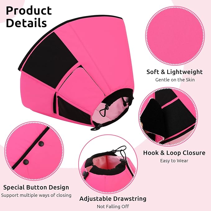 Queenmore Dog Cone XL, Soft Dog Cones for Large Dogs After Surgery, Cone for Dogs to Stop Licking, Elizabethan Collar for Pet, Alternative to Recovery Collar for Large Breeds, Pink XL