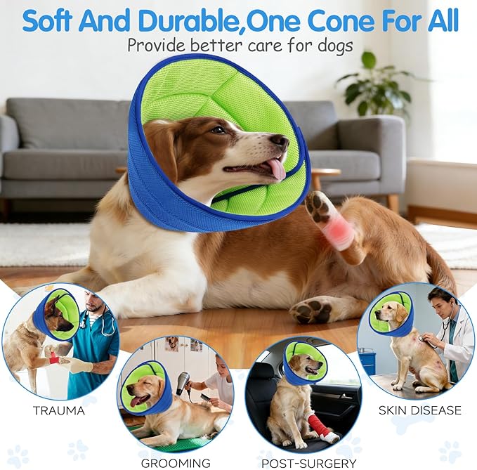 Upgrade Soft Dog Cone Collar, Dog Cone Alternative to Stop Licking After Surgery, Adjustable Comfy Cones for Small/Medium/Large Dogs, Light-Weight Mesh Fabric Elizabethan Collars (S)