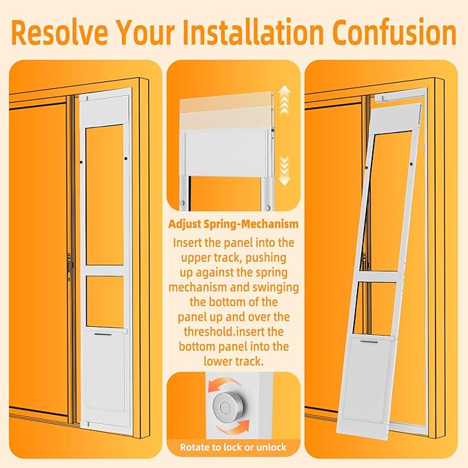 Dog Door for Sliding Glass Door with Magnetic Flat, Installed on Either Left or Right Side，Sliding Door Pet Doggie Door Insert with Lock, Adjustable Height No-Cut Required Doggy Door