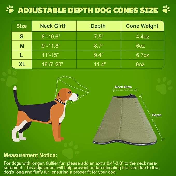 Soft Dog Cone After Surgery: Comfortable Dog Cones Collar for Stop Licking Biting - Adjustable Elizabethan Collar for Dogs fit for Small Medium Large Dogs (Green, M)