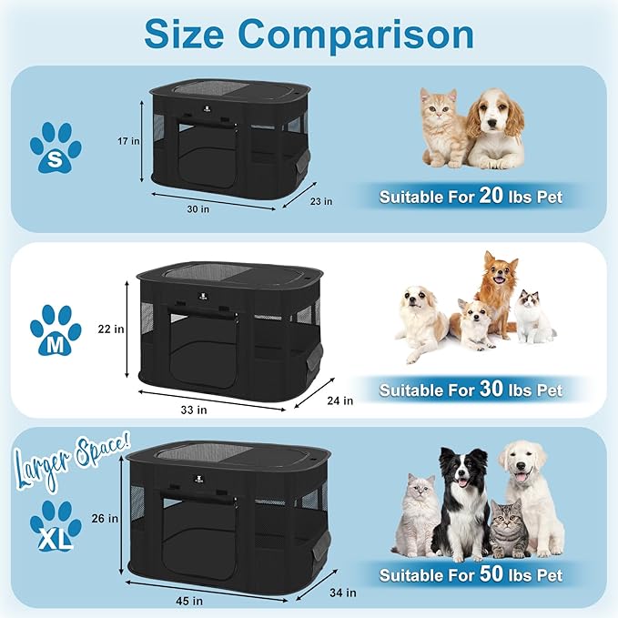 X-ZONE PET Dog Playpen, Puppy Cat Play Pen Portable Foldable Indoor/Outdoor Tent Crate Cage, Portable Pet Crate Medium Size Black 33"