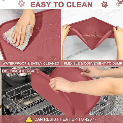 Smilool Silicone Pet Food Mat with Raised Edge for Food and Water Bowl, Dog Feeding Mats, Cat Food Trays for Floor Waterproof, Rubber Tray for Dogs and Cats, 24 x 16 x 0.8 Erythrinus