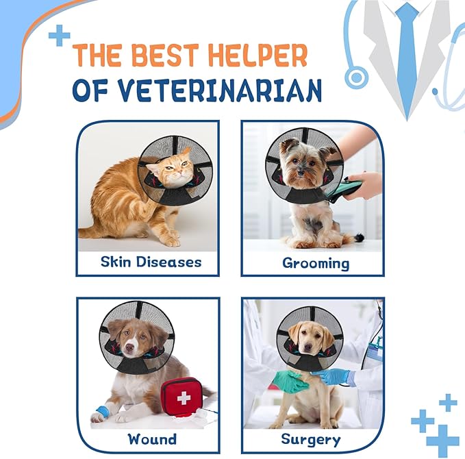 Dog Cone Collar to Stop Licking: Soft Mesh Recovery Collar After Surgery with Detachable Pad, Elizabeth Cone Alternative for Large Medium, Small Dogs, Normal Eating and Drinking (XS,Patterned)