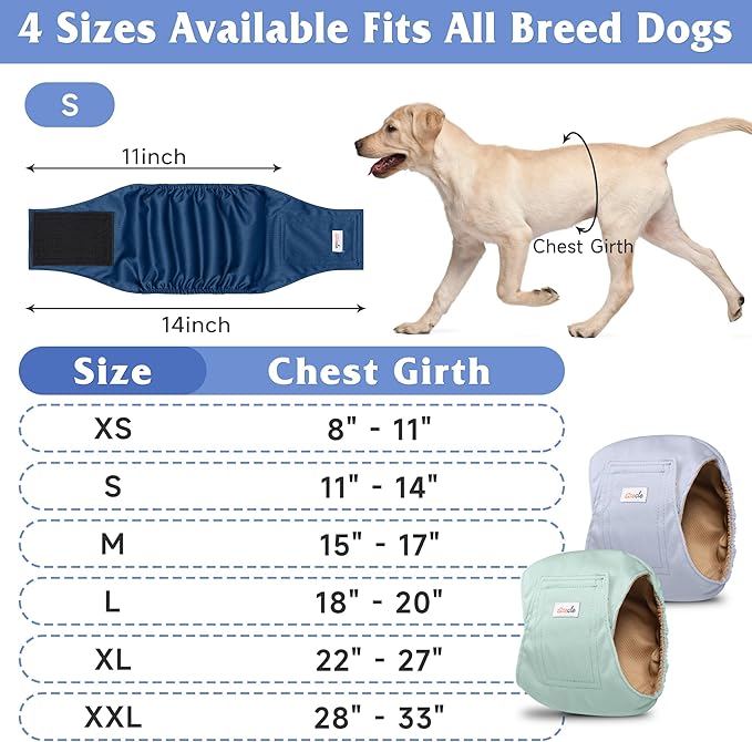 5 Pack Dog Diapers Male Reusable, Premium Belly Bands for Dogs, High Absorbing Male Dog Pee Wraps for Doggie in Incontinence or Excitable Urination Green M