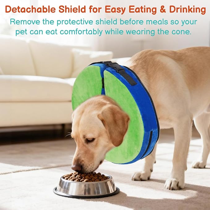 Sponge Dog Cone After Surgery, No Inflation Required Dog Donut Collar to Stop Licking, Inflatable Cone Alternatives for Medium Pets, Soft Recovery Collar with Protective Shield (Green Blue, S)