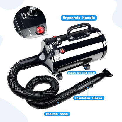 High Velocity Professional Dog Grooming Dryer,Adjustable Temperature and Speed Hair Dryer for Pets with 4 Nozzles