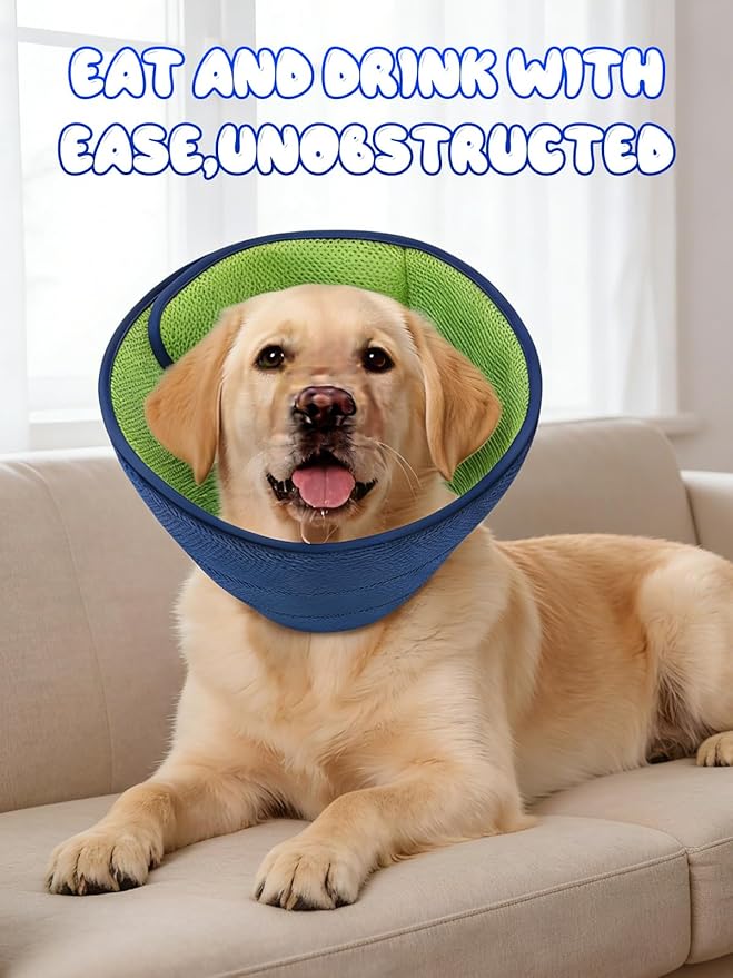 Dog Cone Collar Alternative,Comfortable Cones for Medium Large Dogs to Stop Licking After Surgery,Adjustable Comfy Cones, Comfortable Fabric Elizabethan Collars (Green Blue, L)