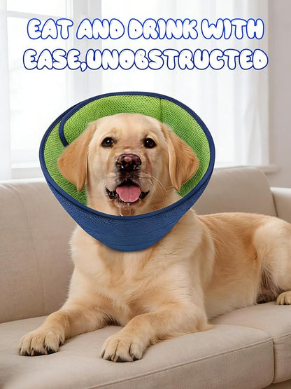 Dog Cone Collar Alternative,Comfortable Cones for Medium Large Dogs to Stop Licking After Surgery,Adjustable Comfy Cones, Comfortable Fabric Elizabethan Collars (Green Blue, S)