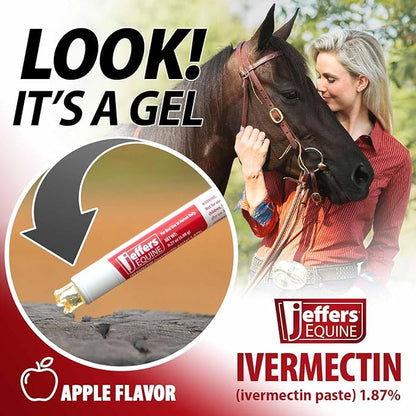Jeffers Ivermectin Gel Dewormer for Horses - Apple Flavored, Broad Spectrum Dewormer Paste - Effective Parasite Control for Worms, Pinworms, Bots & More - Safe for All Equine, 12 Pack