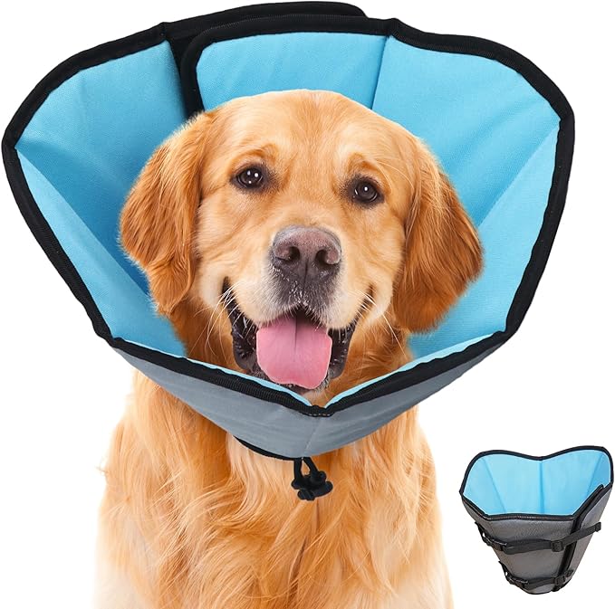 Soft Dog Cone Collar After Surgery: Long Alternative Comfortable Comfy Fabric Recovery Shame Elizabethan Stop Licking Small Medium Large Dogs (Blue, XL)
