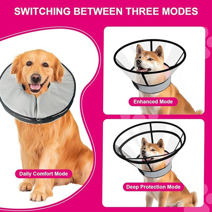 Sponge Core Dog Cat Cone Collar for After Surgery Recovery, Inflatable Dog Cone Alternative, Lainergie Dogs Donut Collar Adjustable with 2PCS Cover for Large Medium Small Dogs Cats (Grey+Pink, L)
