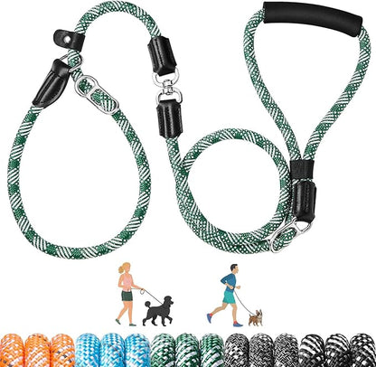 SlowTon Slip Lead for Dogs - Hands Free No Tangle Adjustable 4-6 FT 1/2” Rope, Heavy Duty Nylon Leash for Large Medium Dogs that Pull, No Pull Training Slip Leashes, 20-120lb, Green