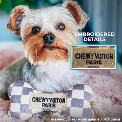 Haute Diggity Dog Chewy Vuiton Bones Plush Squeaky Dog Toys, Soft Durable Designer-Inspired Stuffed Puppy Chew Toys for Small & Medium Dogs, Machine-Washable (Assorted Colors) One Size, 4 Pcs