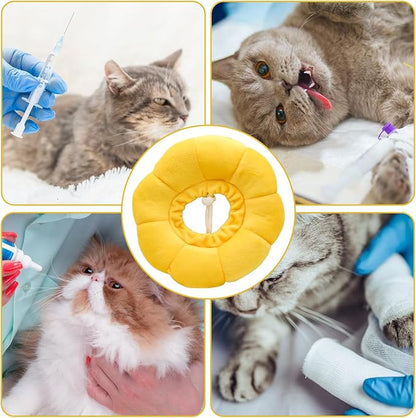 Sunflower Cat Recovery Cone, Adjustable Pet Elizabethan Collar for Cats &Puppy, Soft Cone for Cats After Surgery to Stop Licking, Cat Neck Pillow for Sleeping, Easy to Clean (Yellow, S)