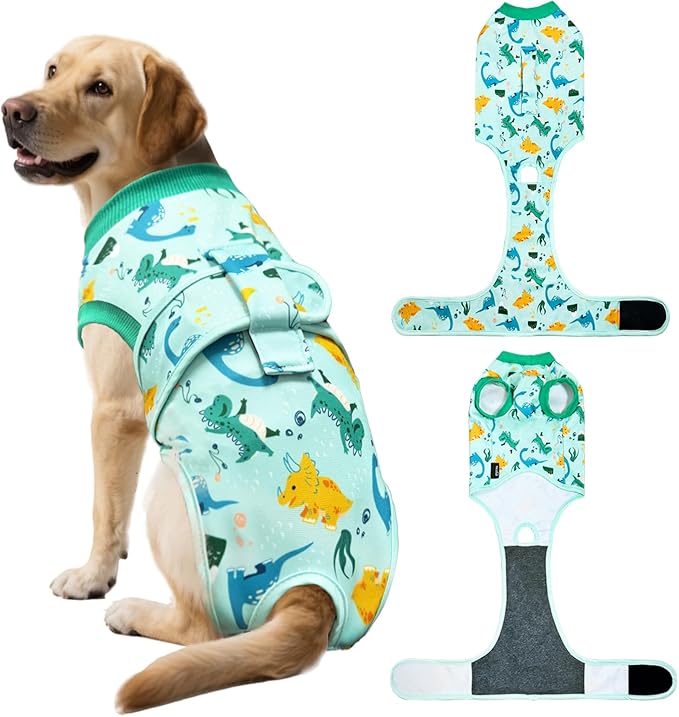 Dog Surgery Recovery Suit, Abdominal Surgical Suit for Male Female Dog Post Spay Neuter, Breathable Pet Onesie E-Collar & Cone Alternative, Surgery Shirt to Prevent Licking, Green, Large