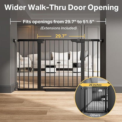 Cumbor Extra Wide Baby & Pet Gate Set, 29.7-51.5" & 36.6-64" Gates with Dual-Lock, Auto-Close, One-Hand Operation for Stairs, Hallways & Doorways