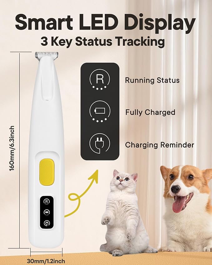 FURBONA Upgraded Dog Paw Trimmer with LED Light, 18 mm Widen Blade, 35 dB Low Noise, LED Display, Fully Waterproof, Rechargeable Clipper for Dogs Cats Trimming Paws, Eyes, Ears, Face, and Rump